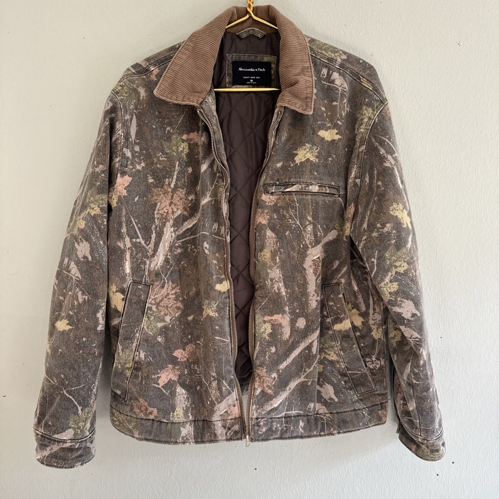 Abercrombie & Fitch Camo Crop Quilted Jacket Size Men M Workwear Chore Utility